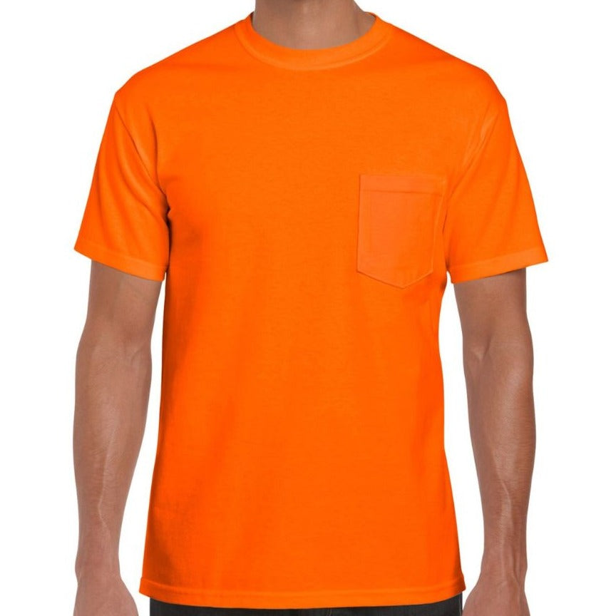 2X, Gildan Short Sleeve Safety Orange Pocket T-Shirt [2300]