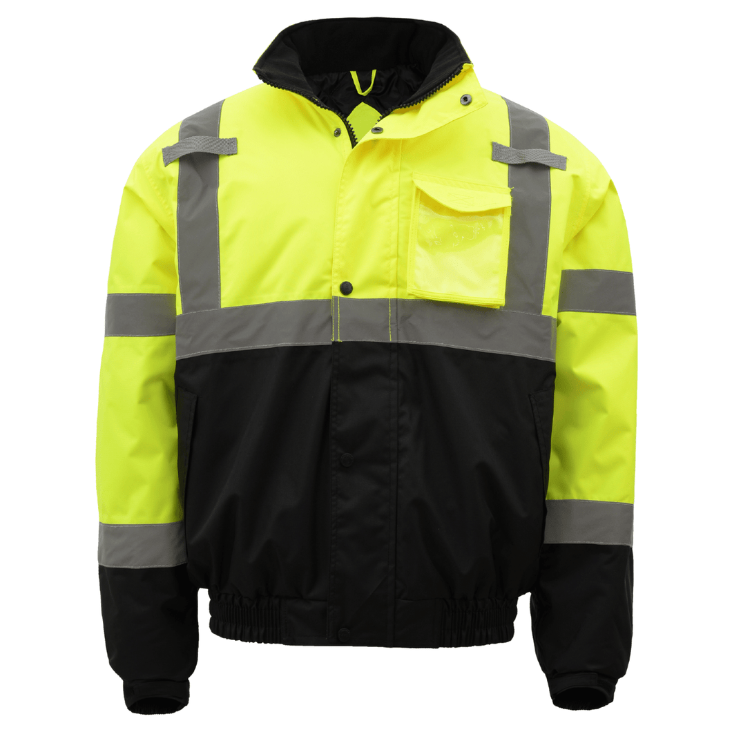 GSS 8001 - Safety Green Hi-Viz Bomber Jacket | Front View